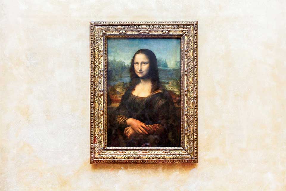 The famous Mona Lisa painting in the Louvre Museum
