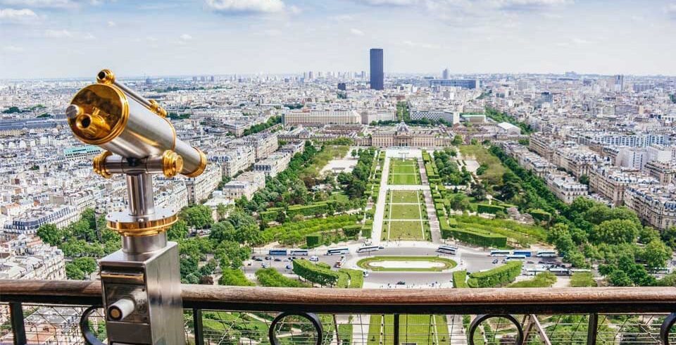 View of the city from the Eiffel Tower through binoculars