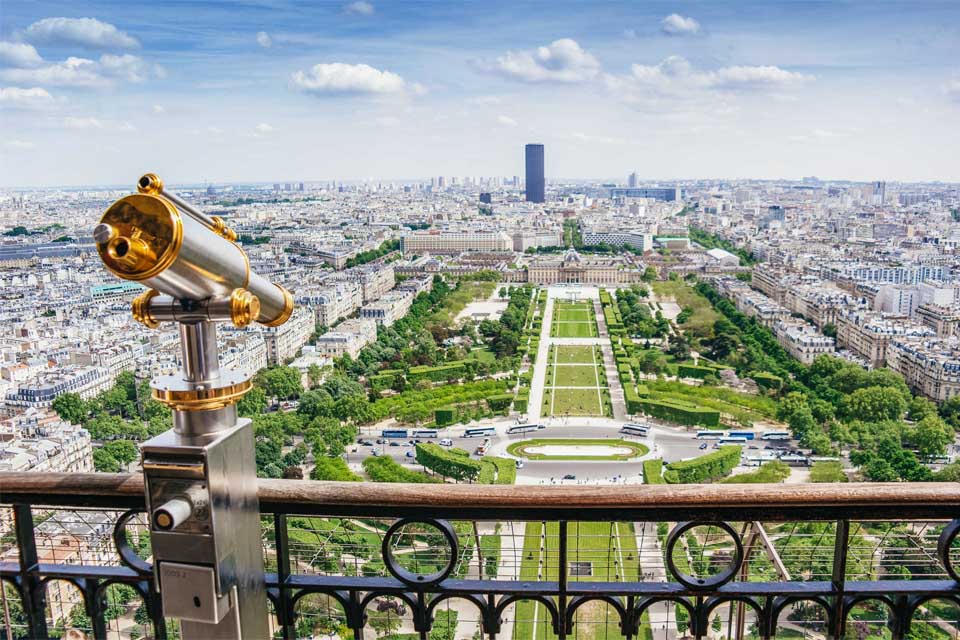 View of the city from the Eiffel Tower through binoculars